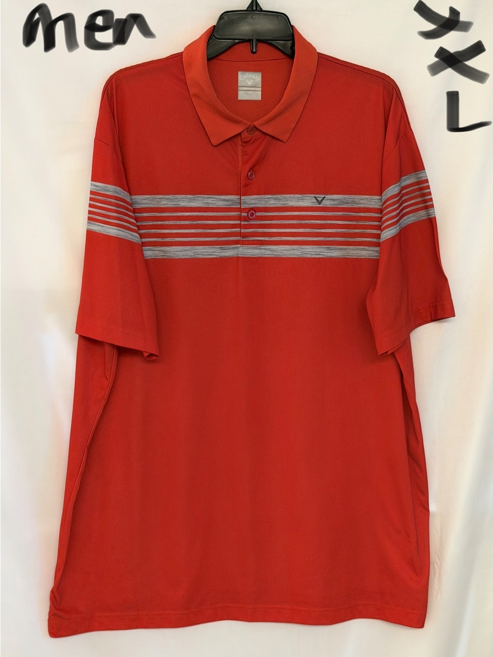 Callaway Red Polo with Gray Striped Chest